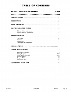 Wurlitzer Phonograph 2204 Service Manual (16 Pages)