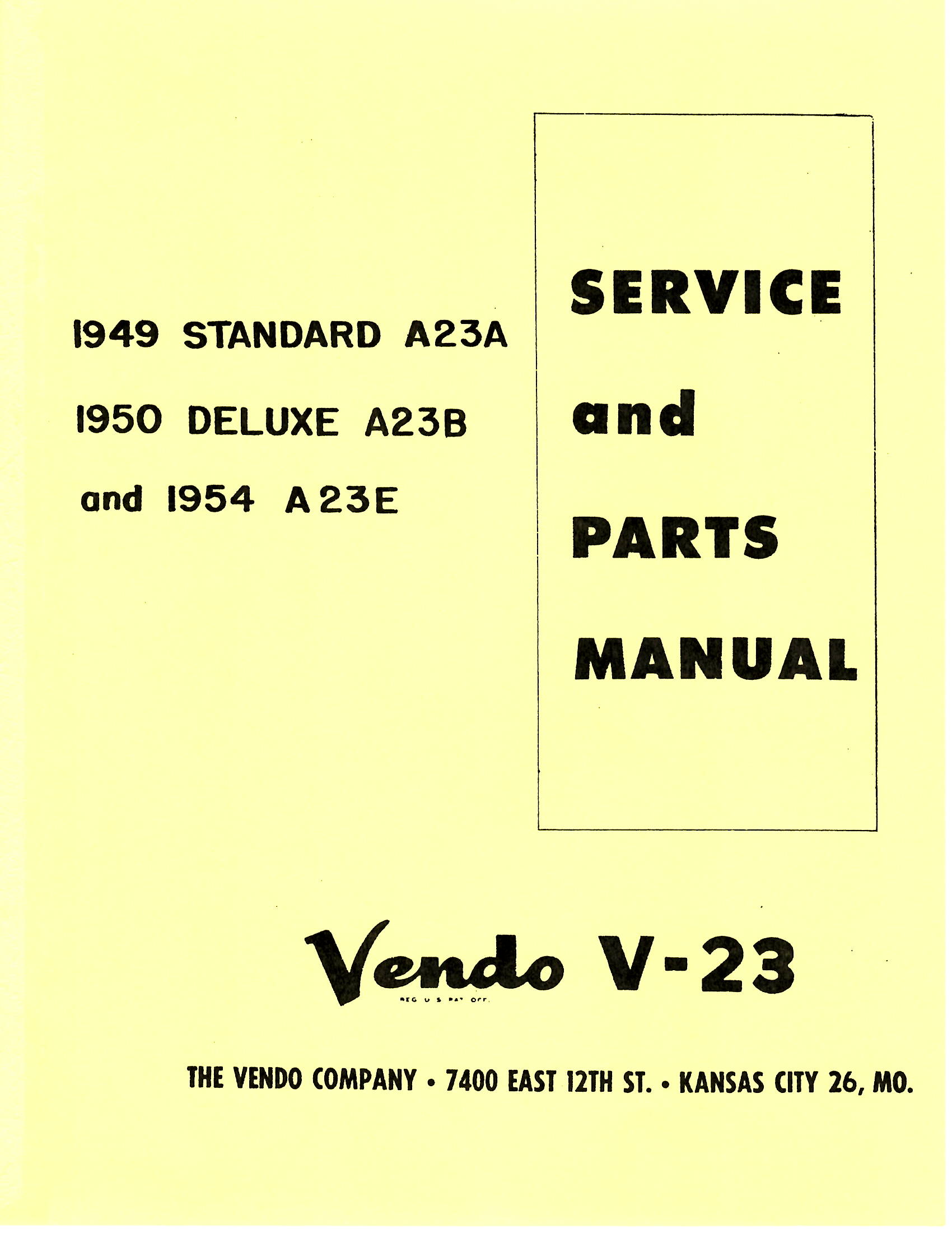 .PDF Delivered by Email Vendo Service Manual 23 Pages Model V-39 