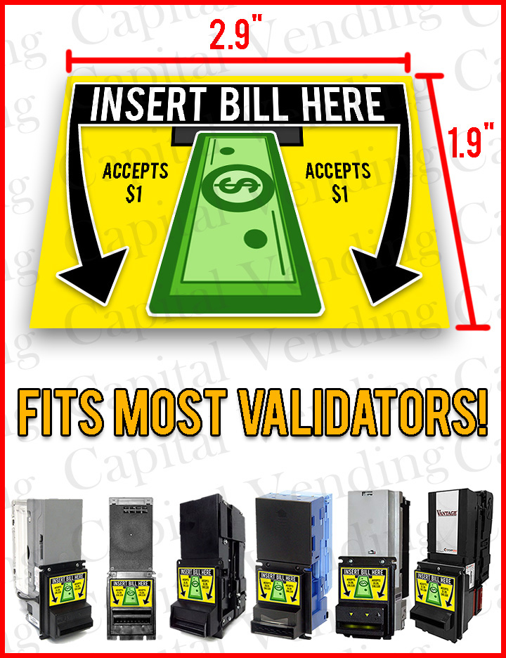 - $20. MEI Mars yellow decal label set for bill acceptor validators $1 qty 4 