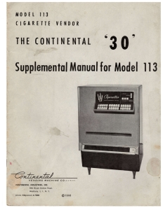 Continental Model 113 Cigarette Vendor Supplemental Manual 14 Pages