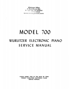 Wurlitzer Electronic Piano Model 700 Service Manual (34 Pages)