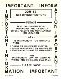 NATIONAL VENDORS 22M-72 SET UP INSTRUCTIONS MANUAL CIGARETTE (46 pg's)