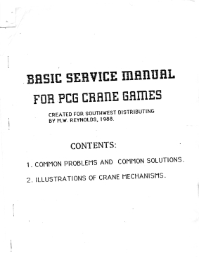 Crane Mechanisms Basic Service Manual for PCG Crane Games Southwest Distributing (8 Pages)