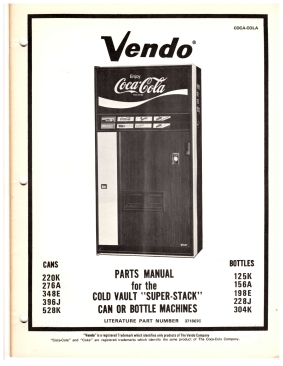 Vendo Cold Vault Auto Stack Bottle Can Cooler Parts Manual (40 Pages)