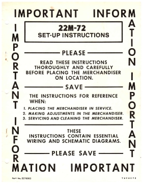 NATIONAL VENDORS 22M-72 SET UP INSTRUCTIONS MANUAL CIGARETTE (46 pg's)